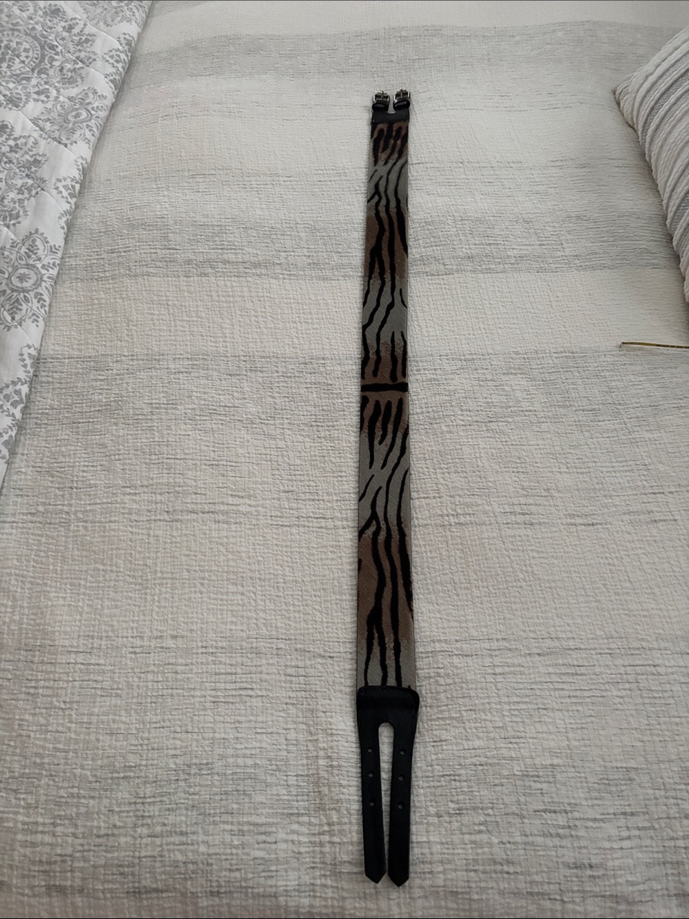 Made in Italy genuine leather/fur Zebra Print Strap Belt in Brown and Black